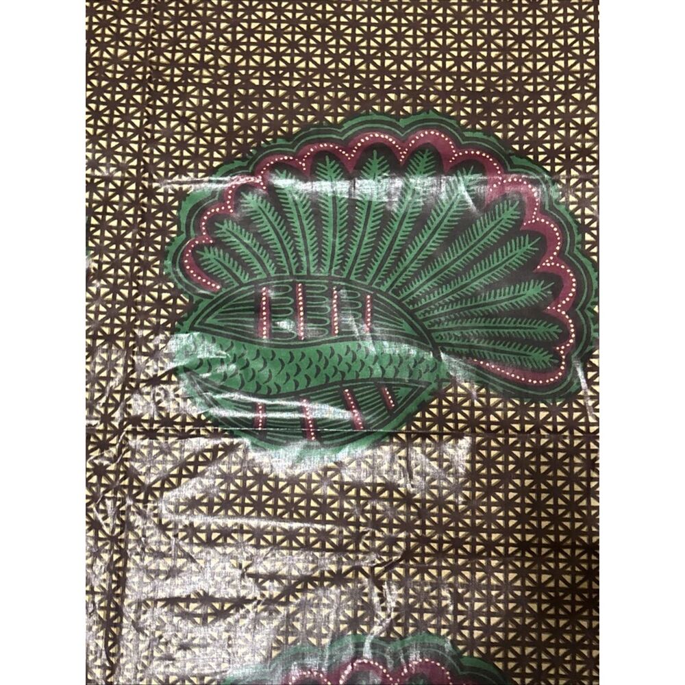 Vintage African Ankara Wax Print Peacock Tail Hand Fan Fabric 108"L x 44"W 3 Yds